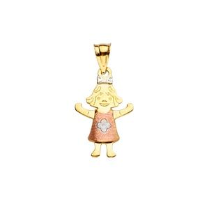 14K Tri Color Gold Girl Pendant